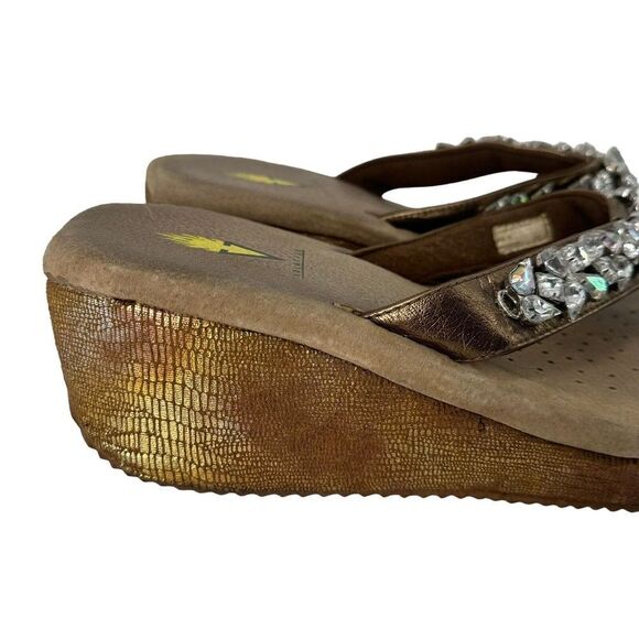 Very Volatile Platform Sandals Jeweled Bronze Metallic Python Womens Size 11 - Picture 2 of 13